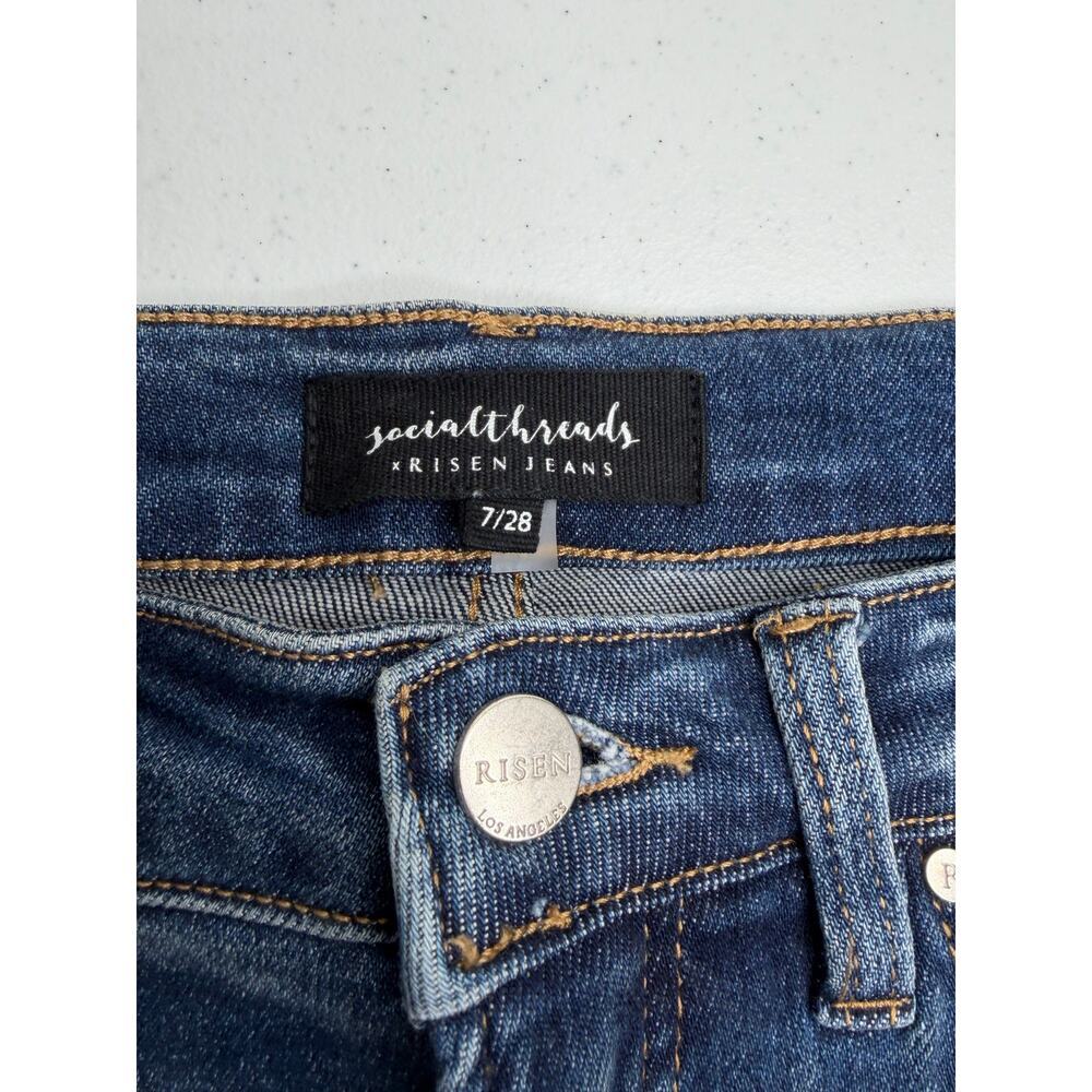 Social Threads Risen Jeans Cora High Rise Kick Flare 7/28 Raw Hem Boho Denim - Picture 3 of 9
